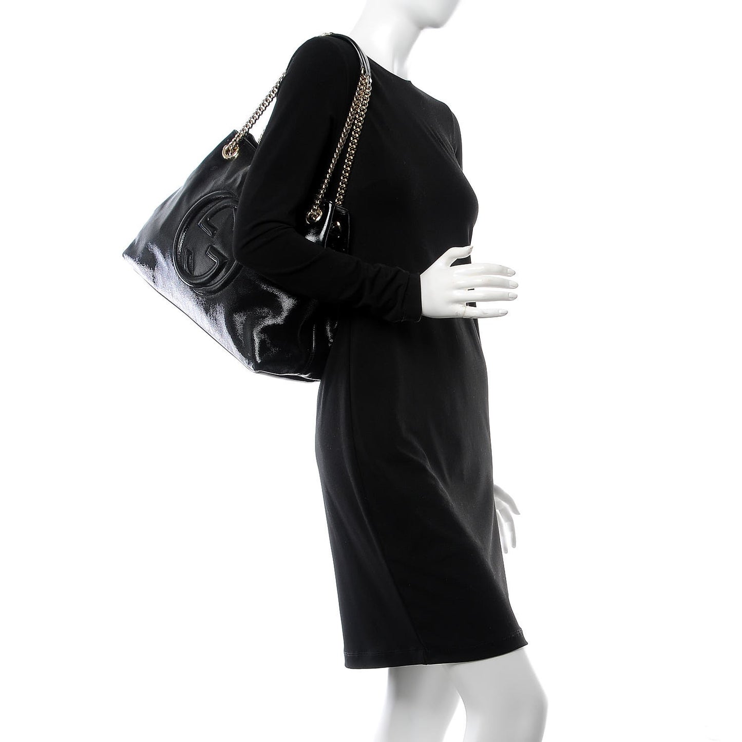 Patent Medium Soho Chain Shoulder Bag Black