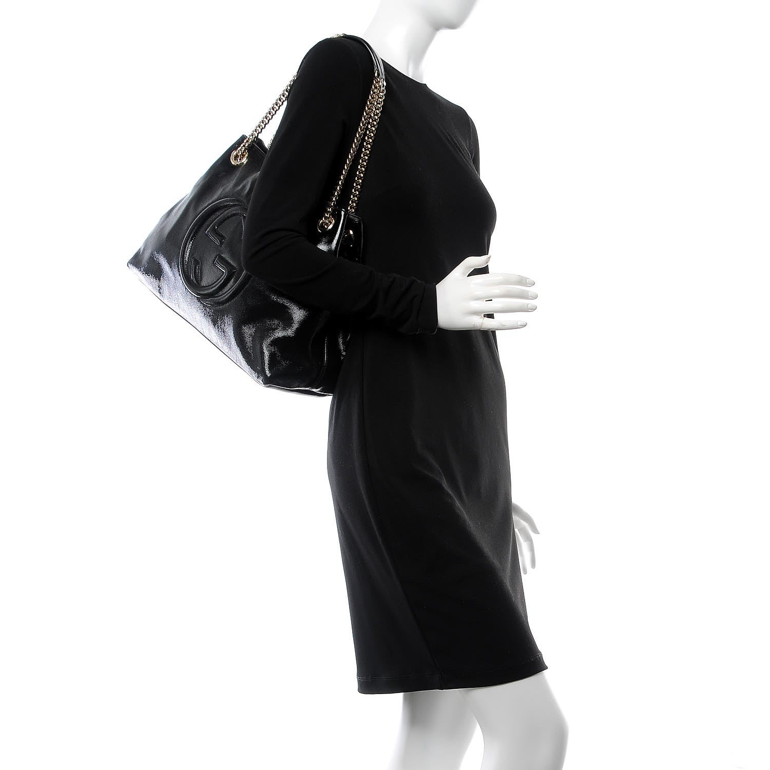 Gucci Patent Medium Soho Chain Shoulder Bag Black 2 of 7