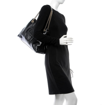 Gucci Patent Medium Soho Chain Shoulder Bag Black 2 of 7