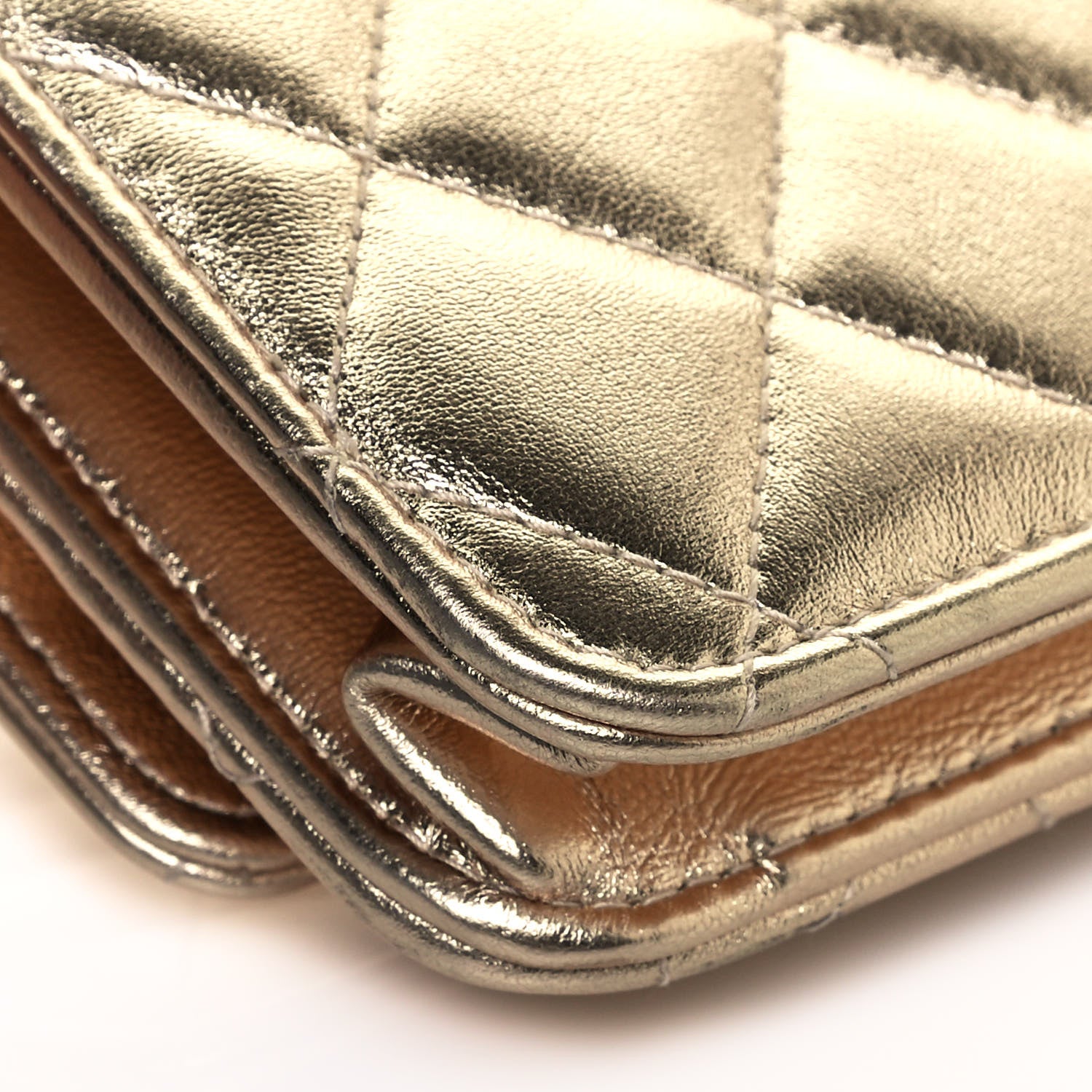 Chanel Metallic Lambskin Quilted Trendy CC Wallet On Chain WOC Gold 12 of 14