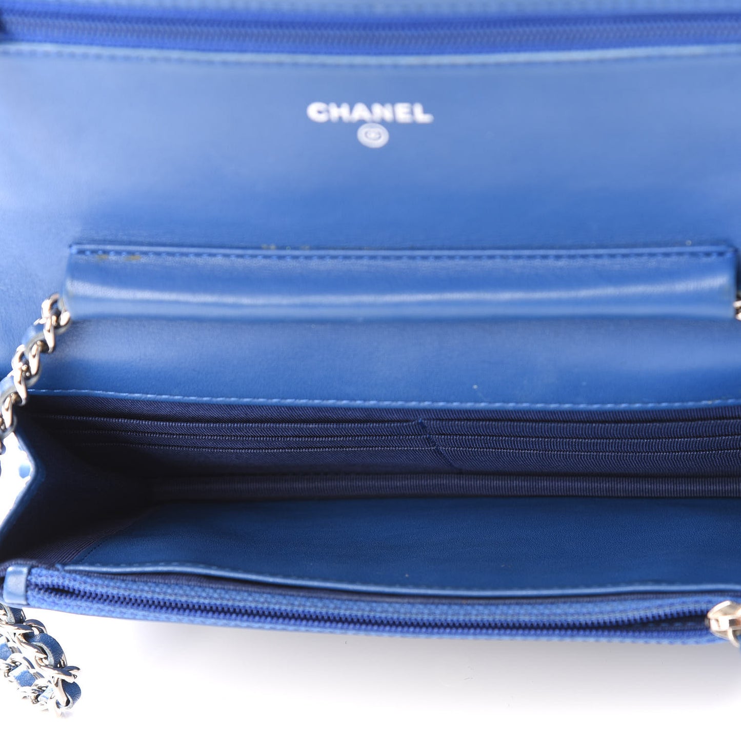 Patent Quilted Wallet On Chain WOC Blue