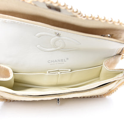 Chanel Canvas Quilted Pearl Trim Medium Flap Beige 4 of 16