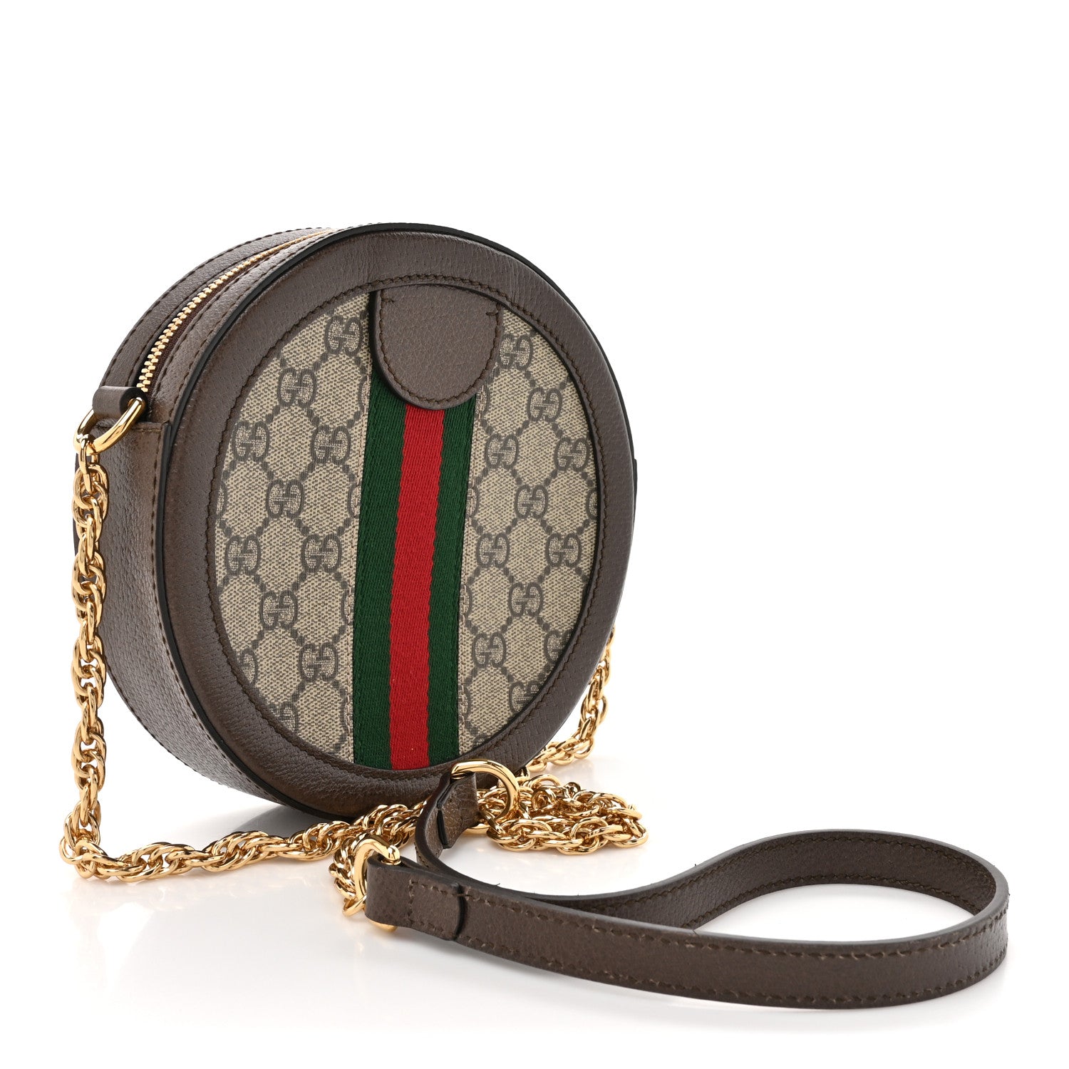 Gucci GG Supreme Monogram Web Mini Ophidia Round Shoulder Bag Brown 3 of 11