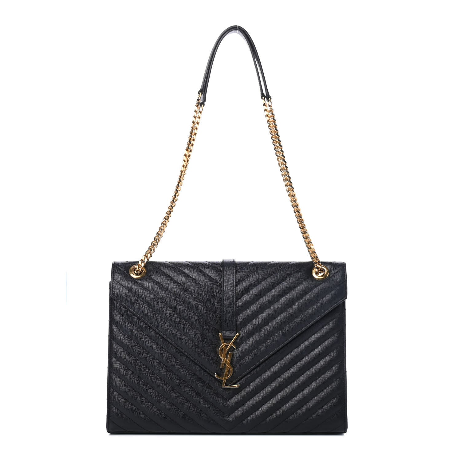 Saint Laurent Grain De Poudre Matelasse Chevron Large Monogram Satchel Black 1 of 4