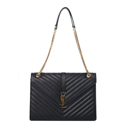 Saint Laurent Grain De Poudre Matelasse Chevron Large Monogram Satchel Black 1 of 4