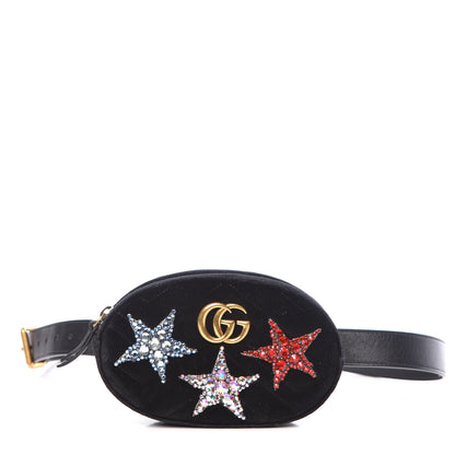 Gucci Velvet Matelasse Crystal Star GG Marmont Belt Bag 95 38 Black 1 of 9