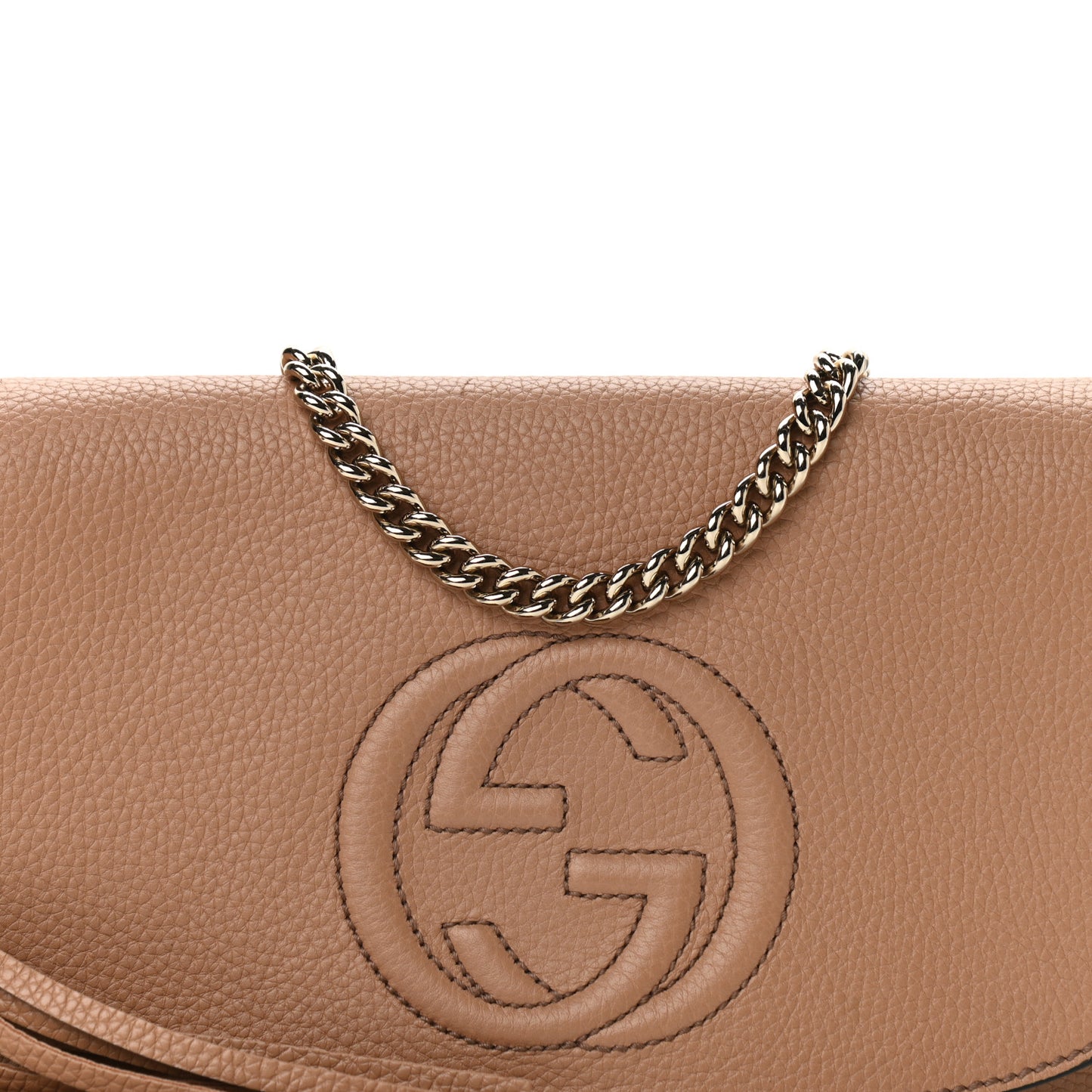Pebbled Calfskin Medium Soho Flap Crossbody Camelia