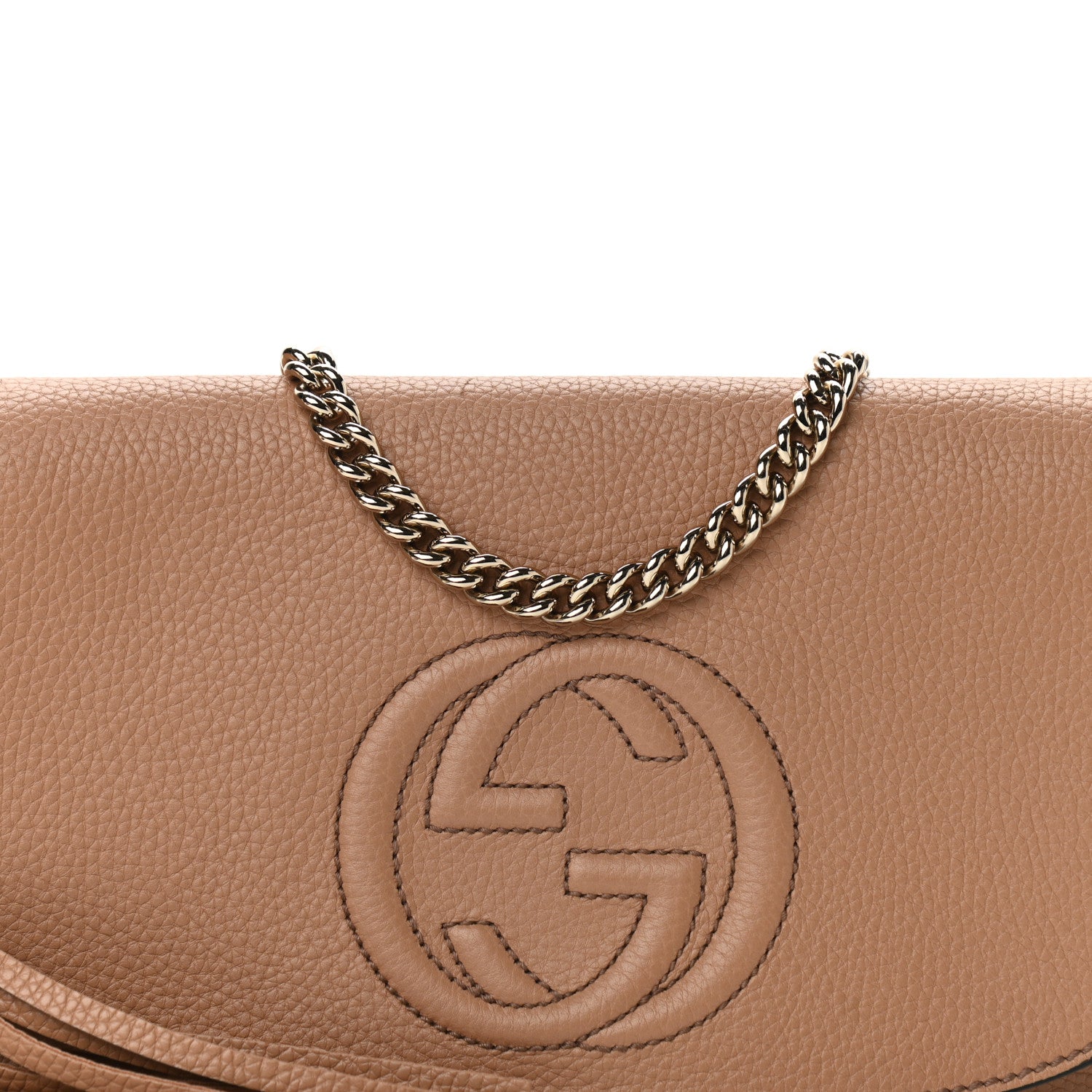 Gucci Pebbled Calfskin Medium Soho Flap Crossbody Camelia 8 of 12