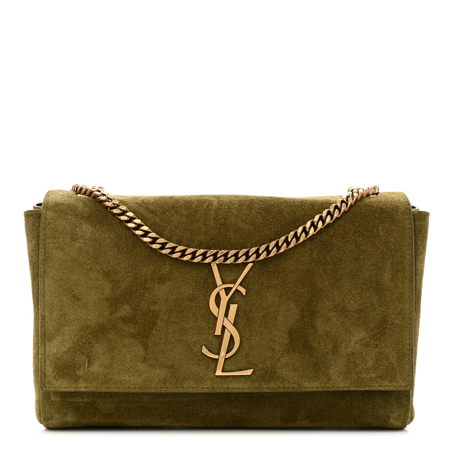 Smooth Calfskin Suede Small Reversible Monogram Kate Satchel Loden Green