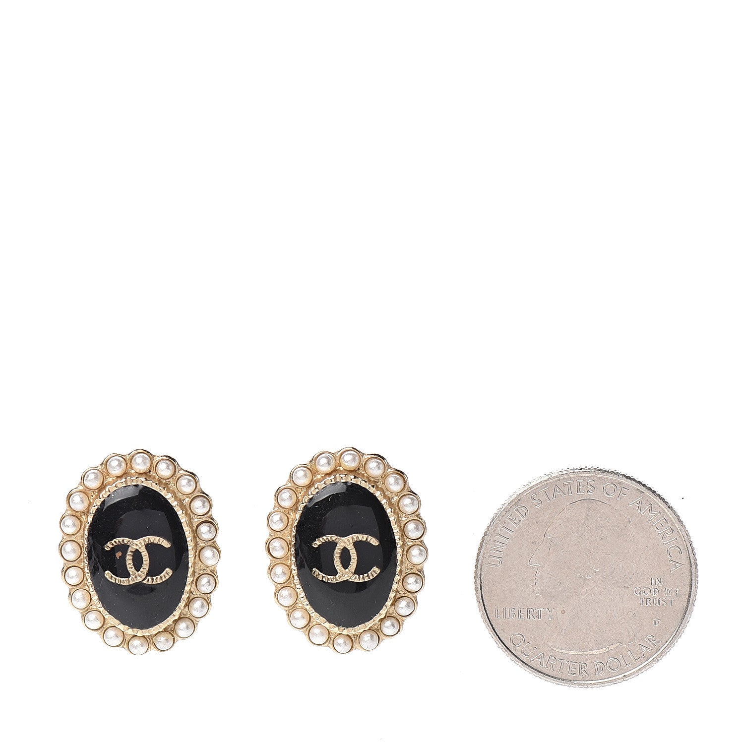Chanel Pearl Enamel CC Oval Earrings Gold Black 2 of 4