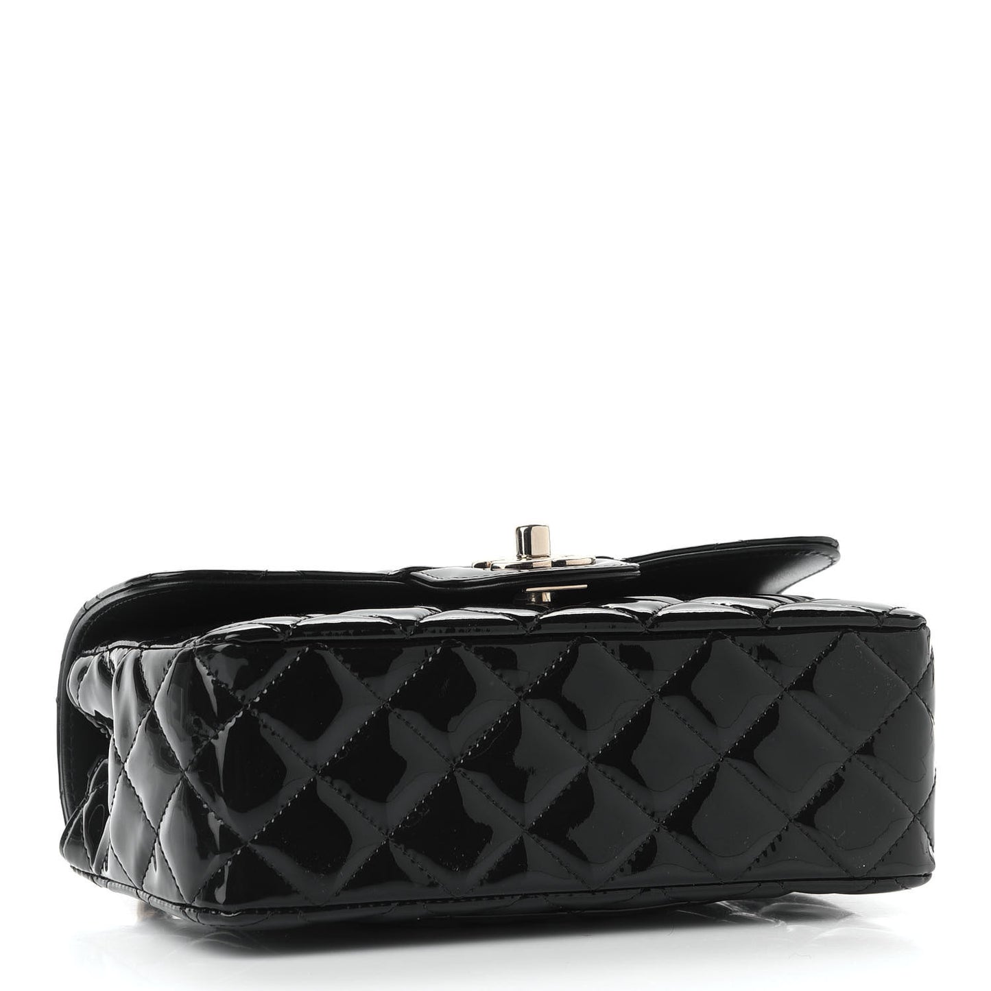 Patent Calfskin Quilted Mini Rectangular Flap Black