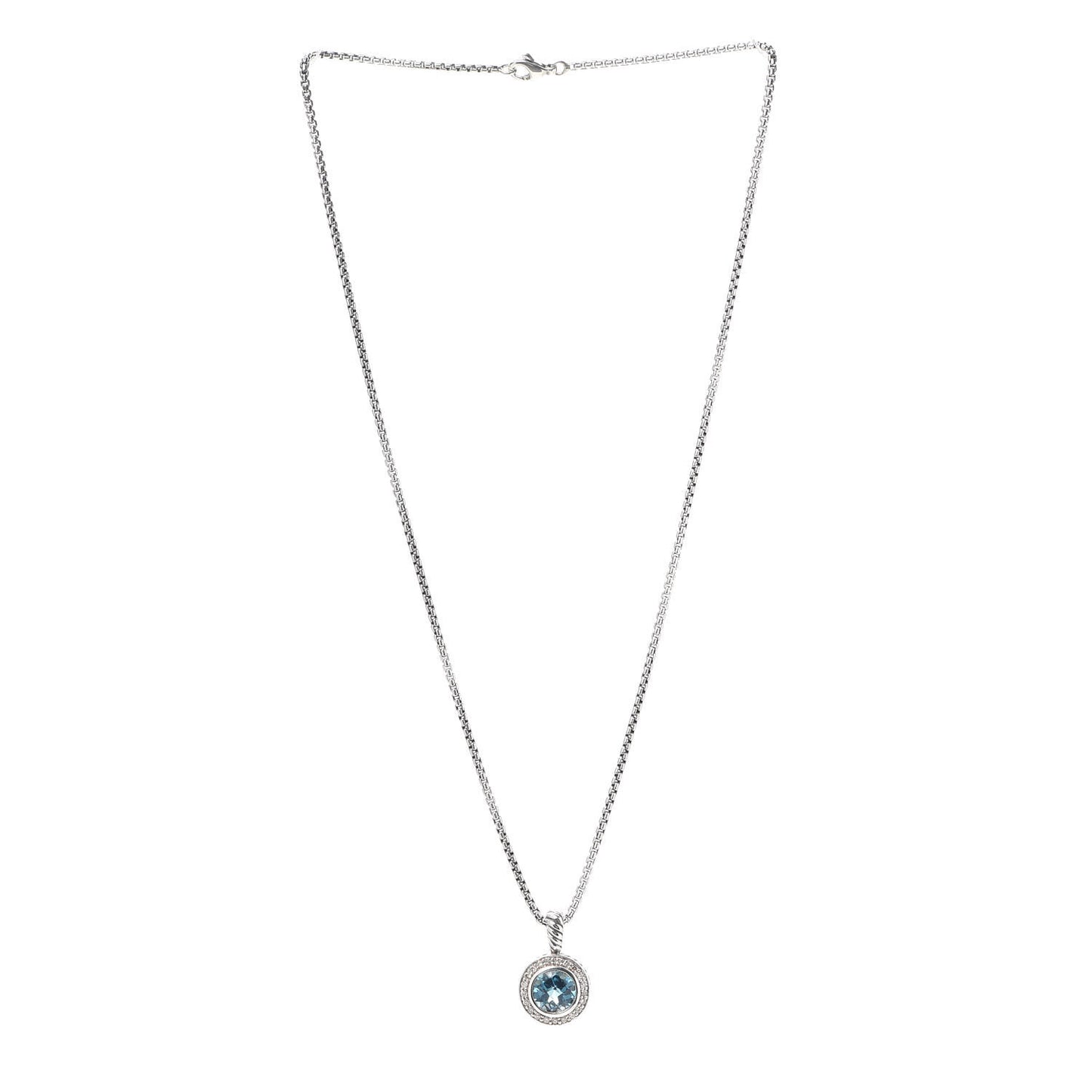 Sterling Silver Diamond Blue Topaz 8mm Petite Cerise Pendant Necklace