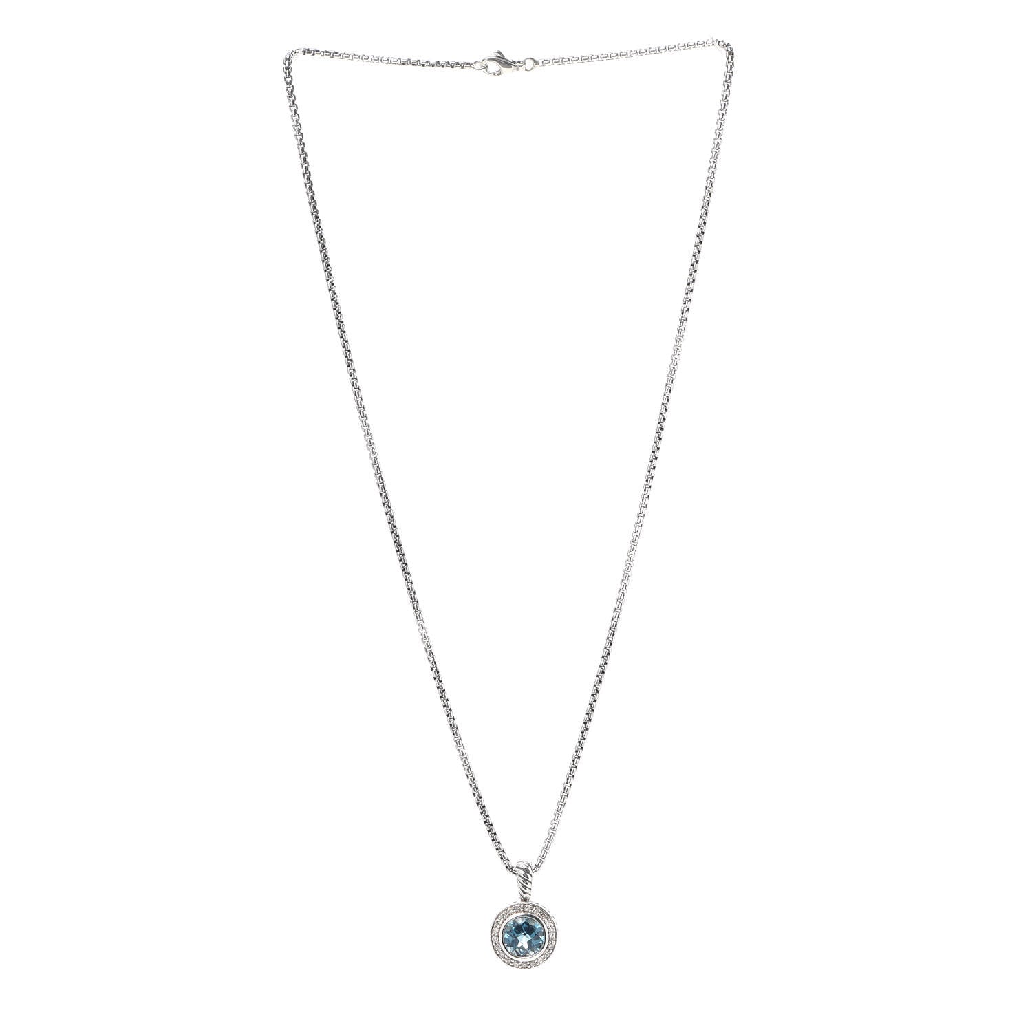 David Yurman Sterling Silver Diamond Blue Topaz 8mm Petite Cerise Pendant Necklace 3 of 5