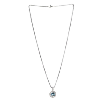 David Yurman Sterling Silver Diamond Blue Topaz 8mm Petite Cerise Pendant Necklace 3 of 5