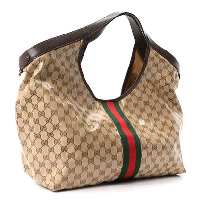 Gucci Varnished GG Monogram Web Large Giglio Tote Sand Dark Brown 4 of 10