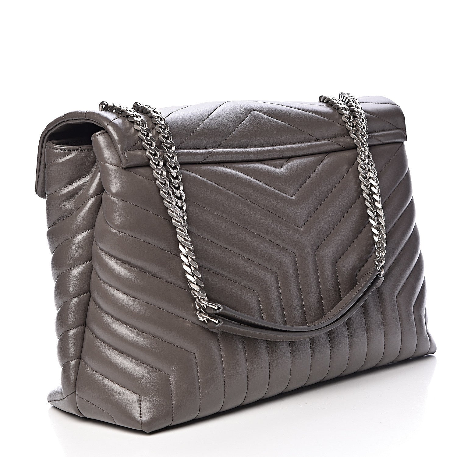 Saint Laurent Calfskin Y Quilted Monogram Large Loulou Chain Satchel Earth 3 of 10