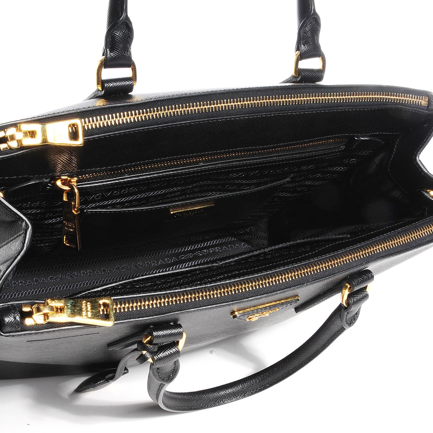 Saffiano Lux Medium Double Zip Tote Nero Black