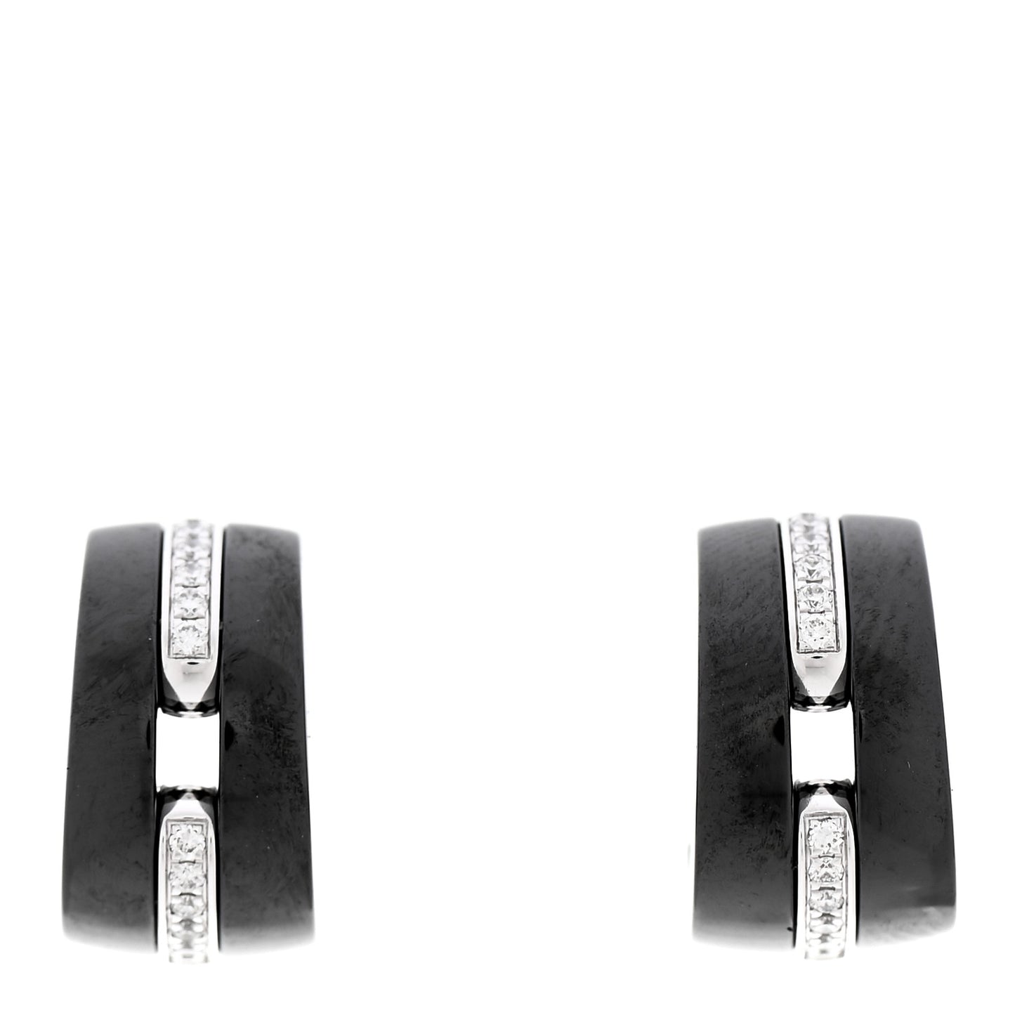18K White Gold Diamond Ceramic Ultra Hoop Earrings Black