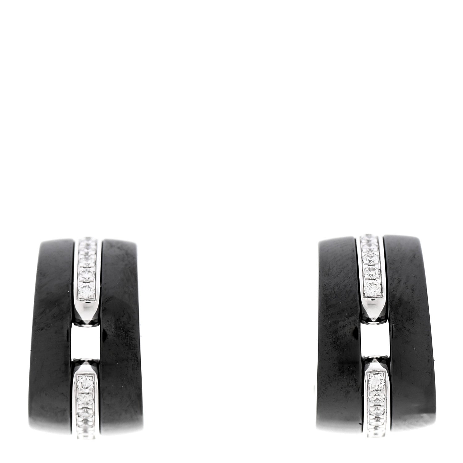 Chanel 18K White Gold Diamond Ceramic Ultra Hoop Earrings Black 1 of 8
