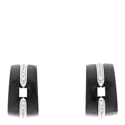 Chanel 18K White Gold Diamond Ceramic Ultra Hoop Earrings Black 1 of 8