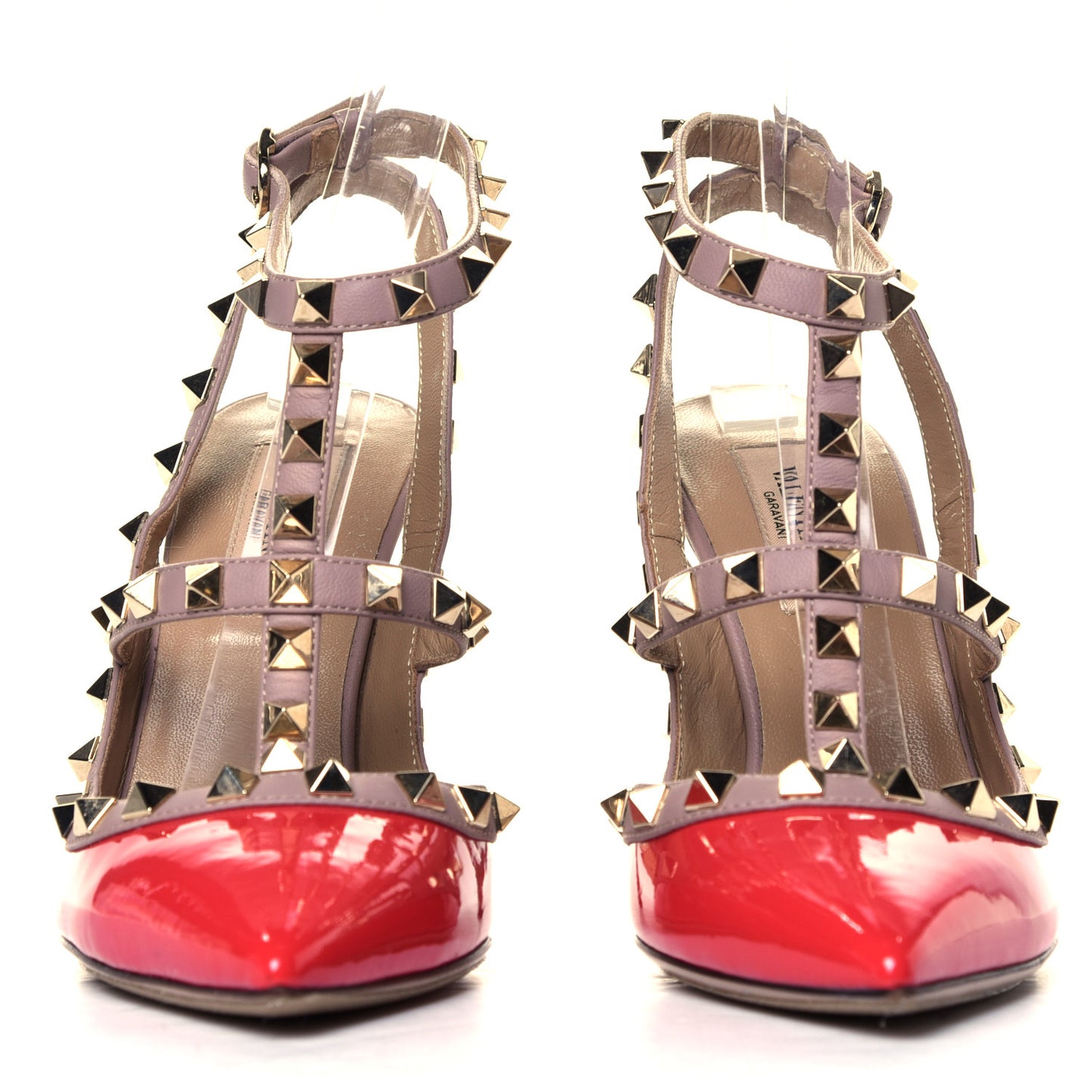 Patent Rockstud Ankle Strap Pumps 36 Deep Coral Poudre