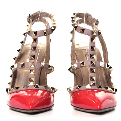 Valentino Garavani Patent Rockstud Ankle Strap Pumps 36 Deep Coral Poudre 2 of 6
