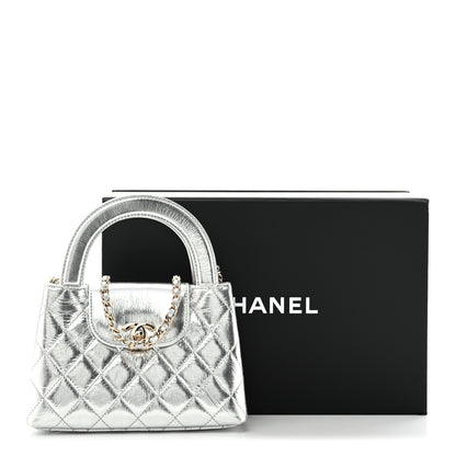 Chanel Metallic Aged Calfskin Quilted Nano Kelly Shopper Silvery 14 of 14