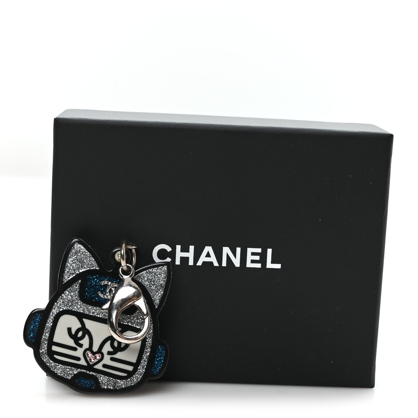 Resin Crystal Cat Emoji Bag Charm Black Blue Silver