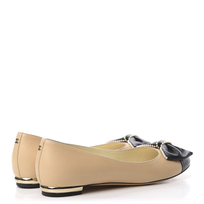 Chanel Lambskin Pearl Bow Ballerina Flats 37 Beige Black 4 of 14
