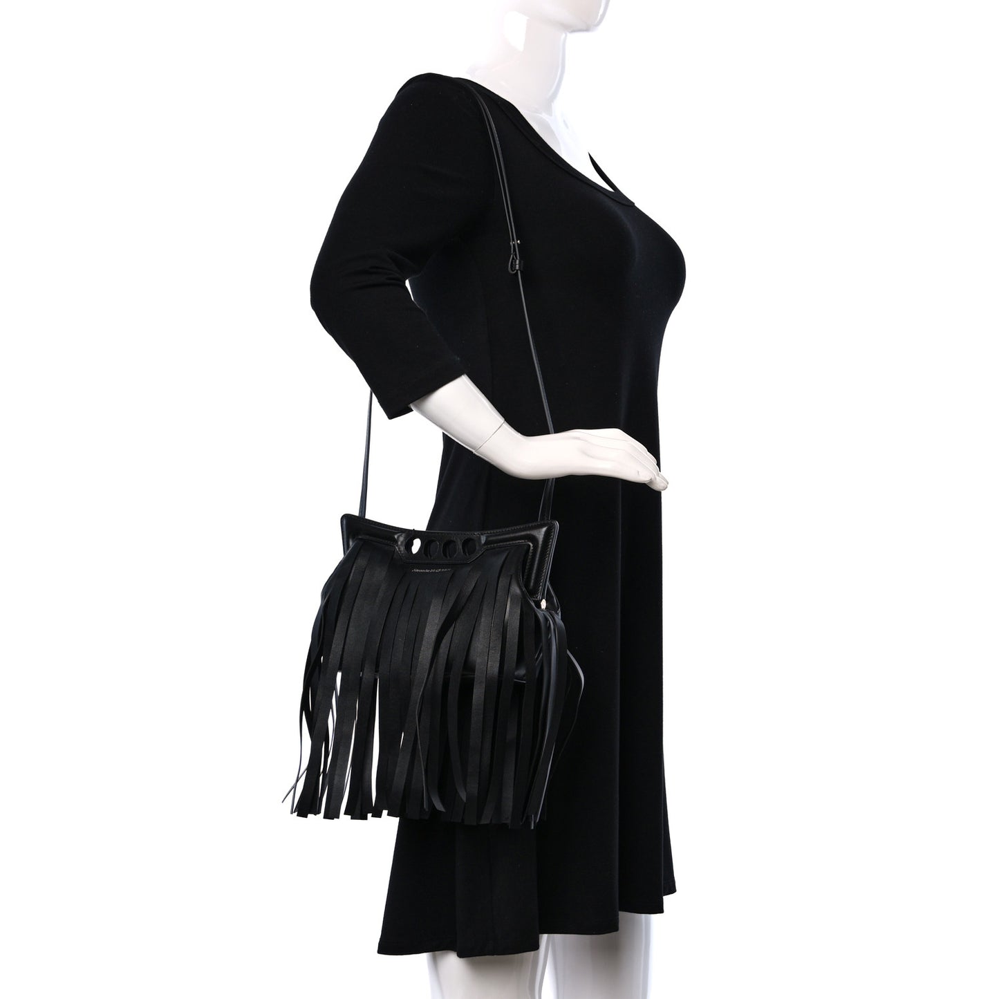 Calfskin Fringe Mini The Peak Crossbody Bag Black