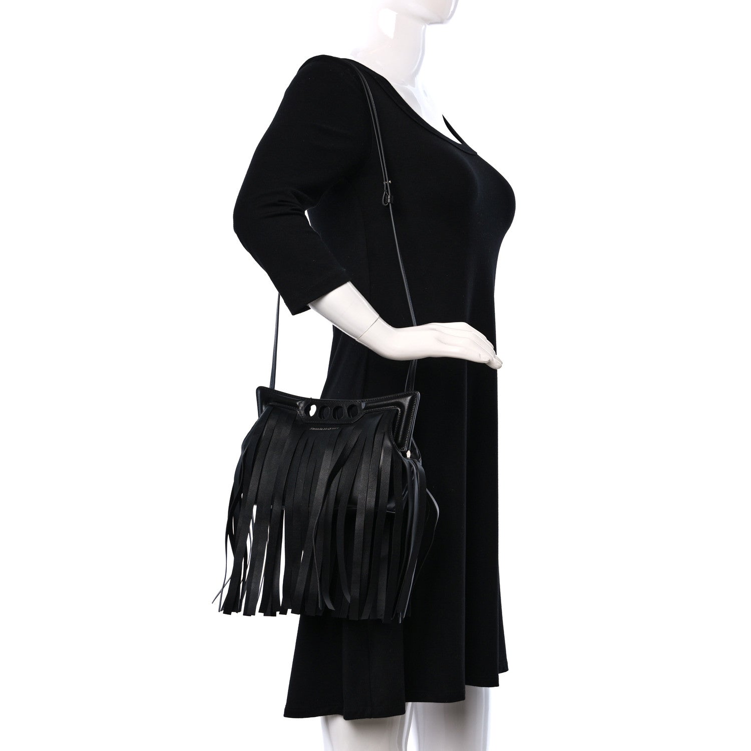 Alexander McQueen Calfskin Fringe Mini The Peak Crossbody Bag Black 2 of 10
