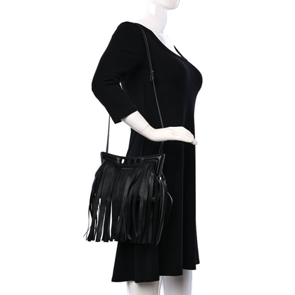 Alexander McQueen Calfskin Fringe Mini The Peak Crossbody Bag Black 2 of 10