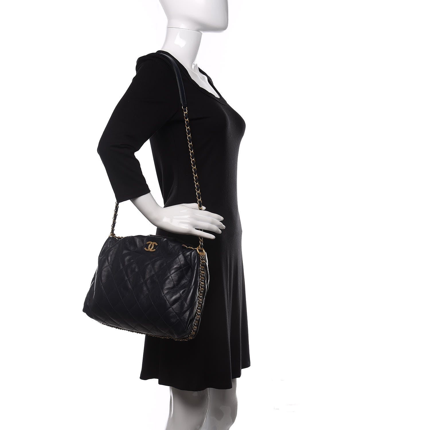 Chanel Calfskin Quilted Coco Shelter Bowling Bag Navy 2 of 11