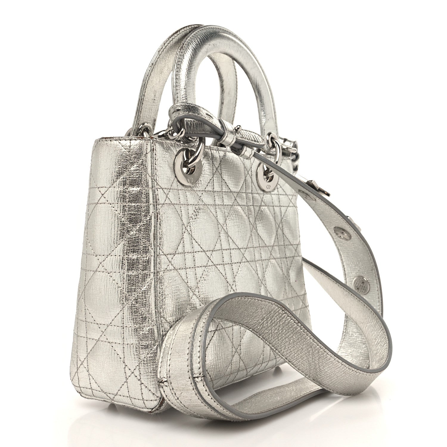 Christian Dior Metallic Grained Calfskin Cannage Small Lucky Badges My Lady Dior Silver 4 of 18