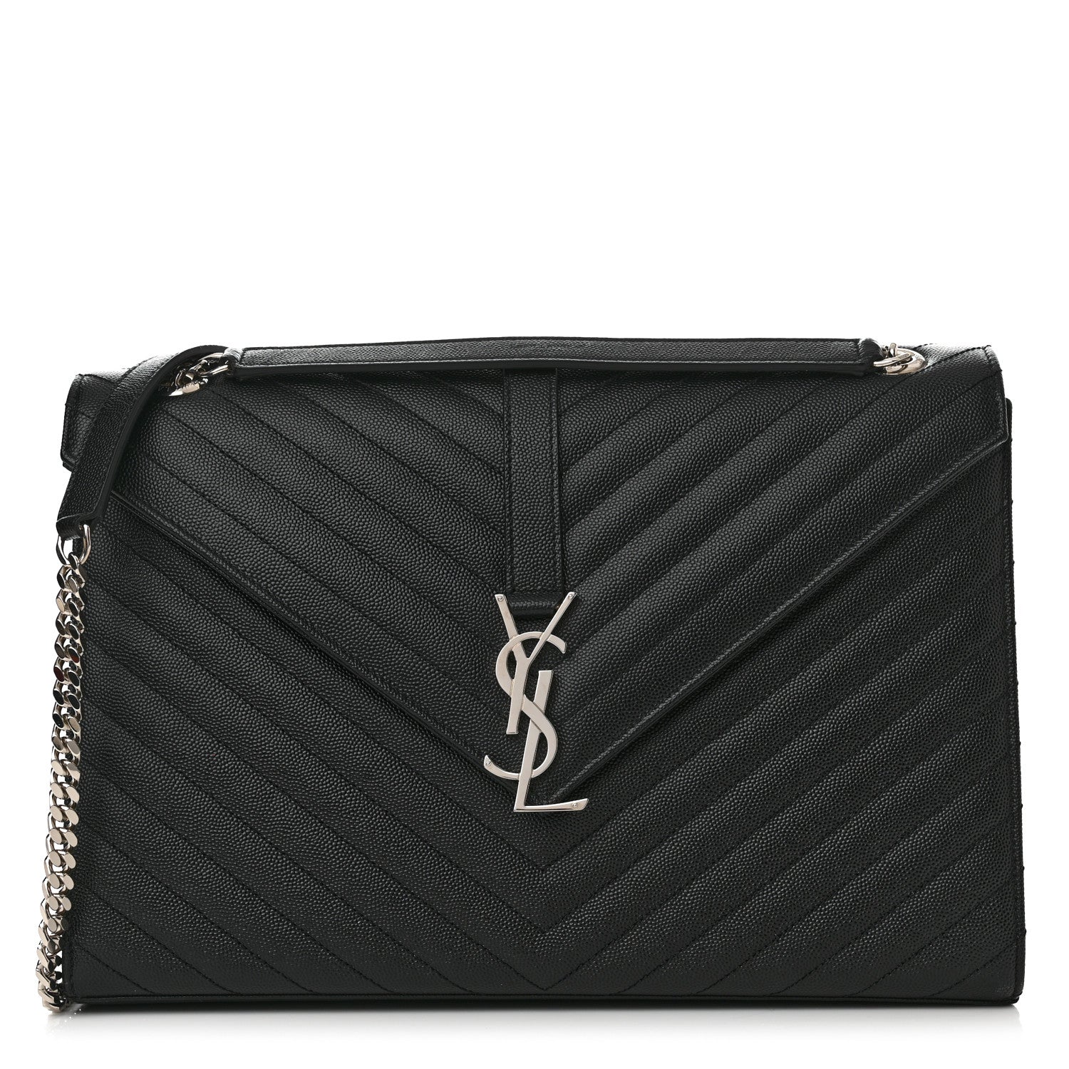 Saint Laurent Grain De Poudre Matelasse Chevron Large Monogram Satchel Black 1 of 9