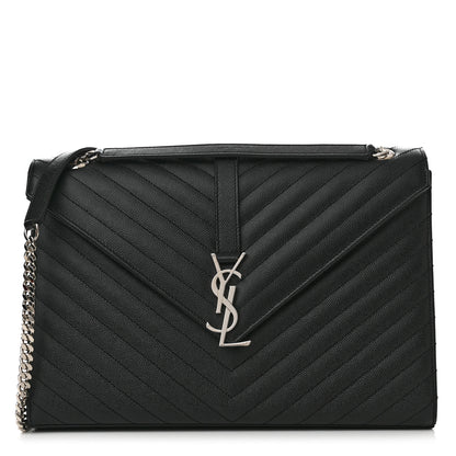 Saint Laurent Grain De Poudre Matelasse Chevron Large Monogram Satchel Black 1 of 9