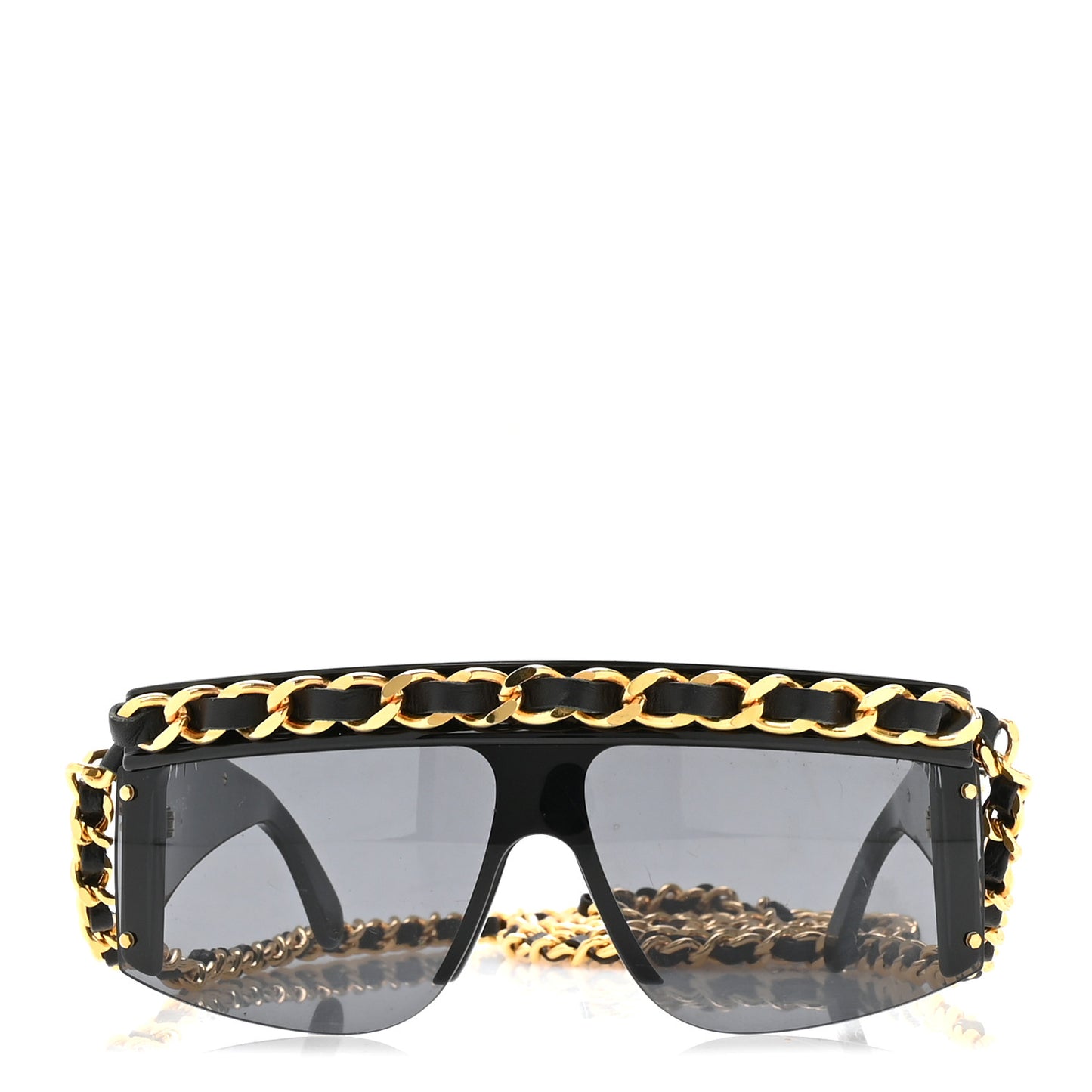 Acetate Metal Calfskin Chain Sunglasses 0026 Black