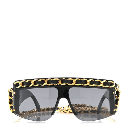 Chanel Acetate Metal Calfskin Chain Sunglasses 0026 Black 3 of 6