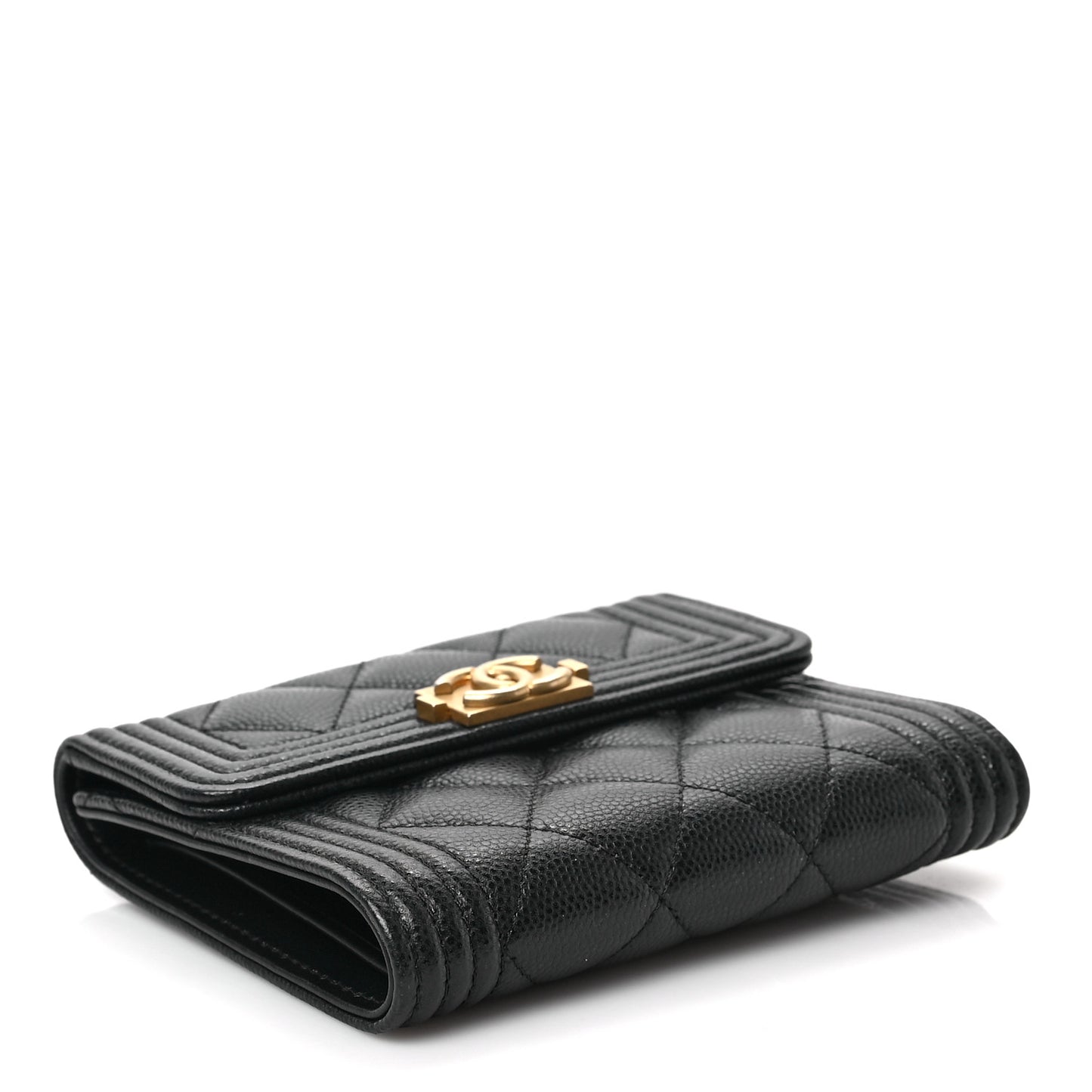 Caviar Quilted Compact Boy Wallet Black