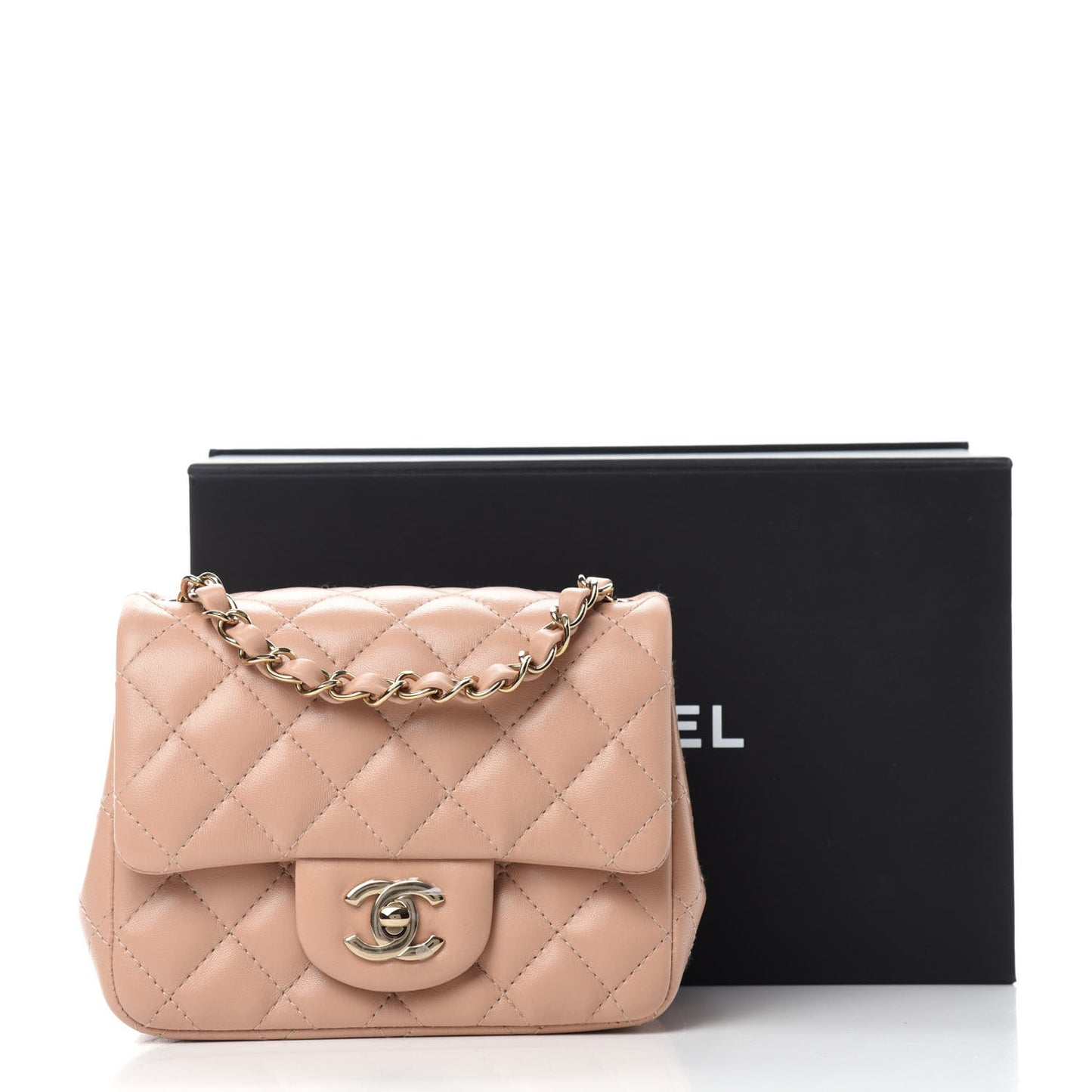 Lambskin Quilted Mini Square Flap Beige