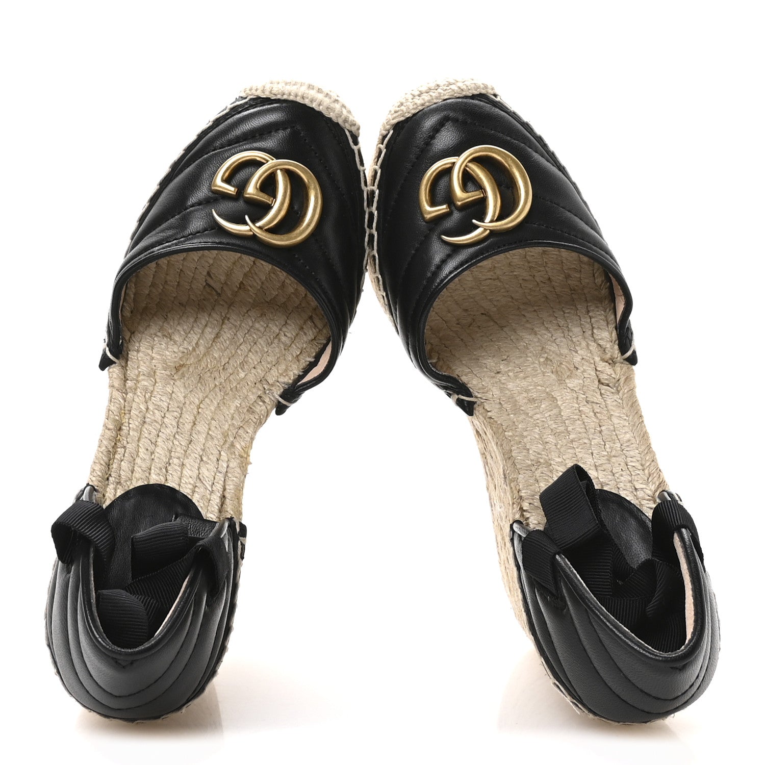 Gucci Nappa Matelasse GG Marmont Ankle Wrap Platform 35/120mm Espadrille Wedges 35 Black 2 of 9