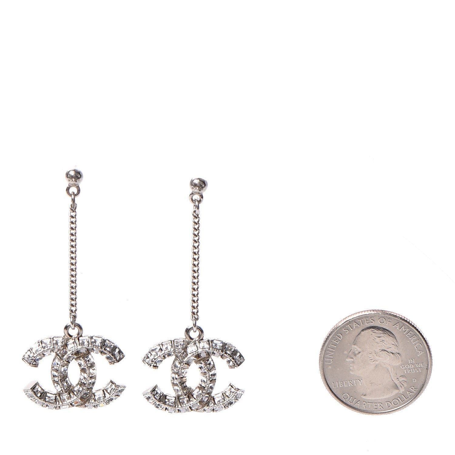 Chanel Baguette Crystal CC Dangle Earrings Silver 2 of 5