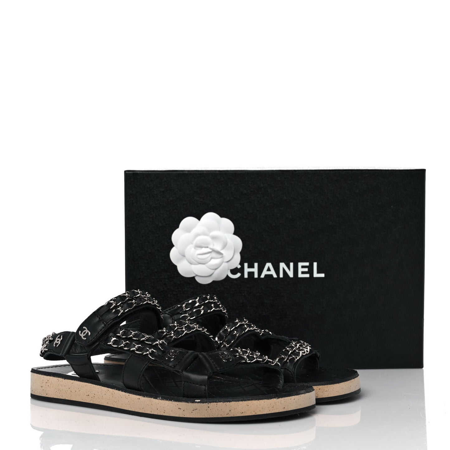 Lambskin Chain Sandals 40 Black