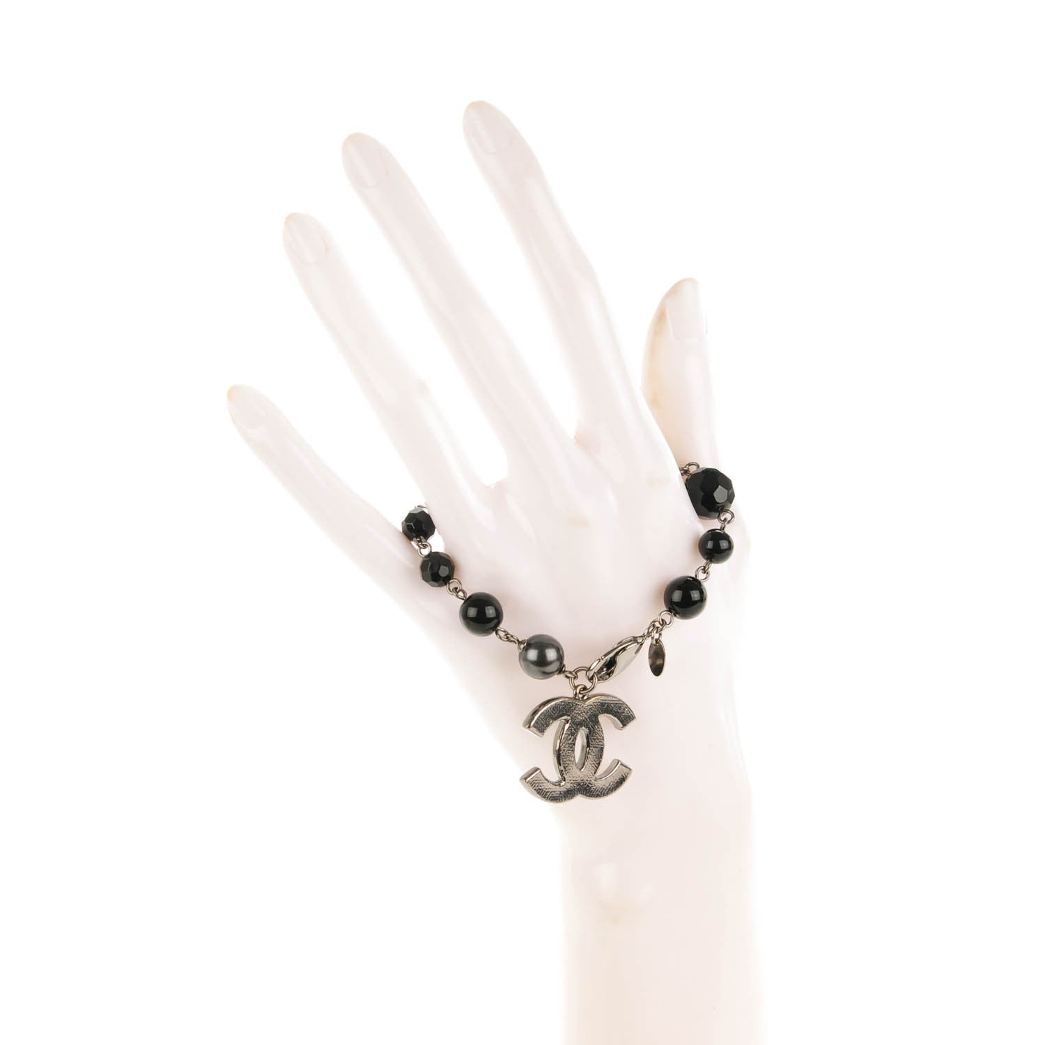 Chanel Ruthenium Beaded CC Bracelet Black 2 of 3