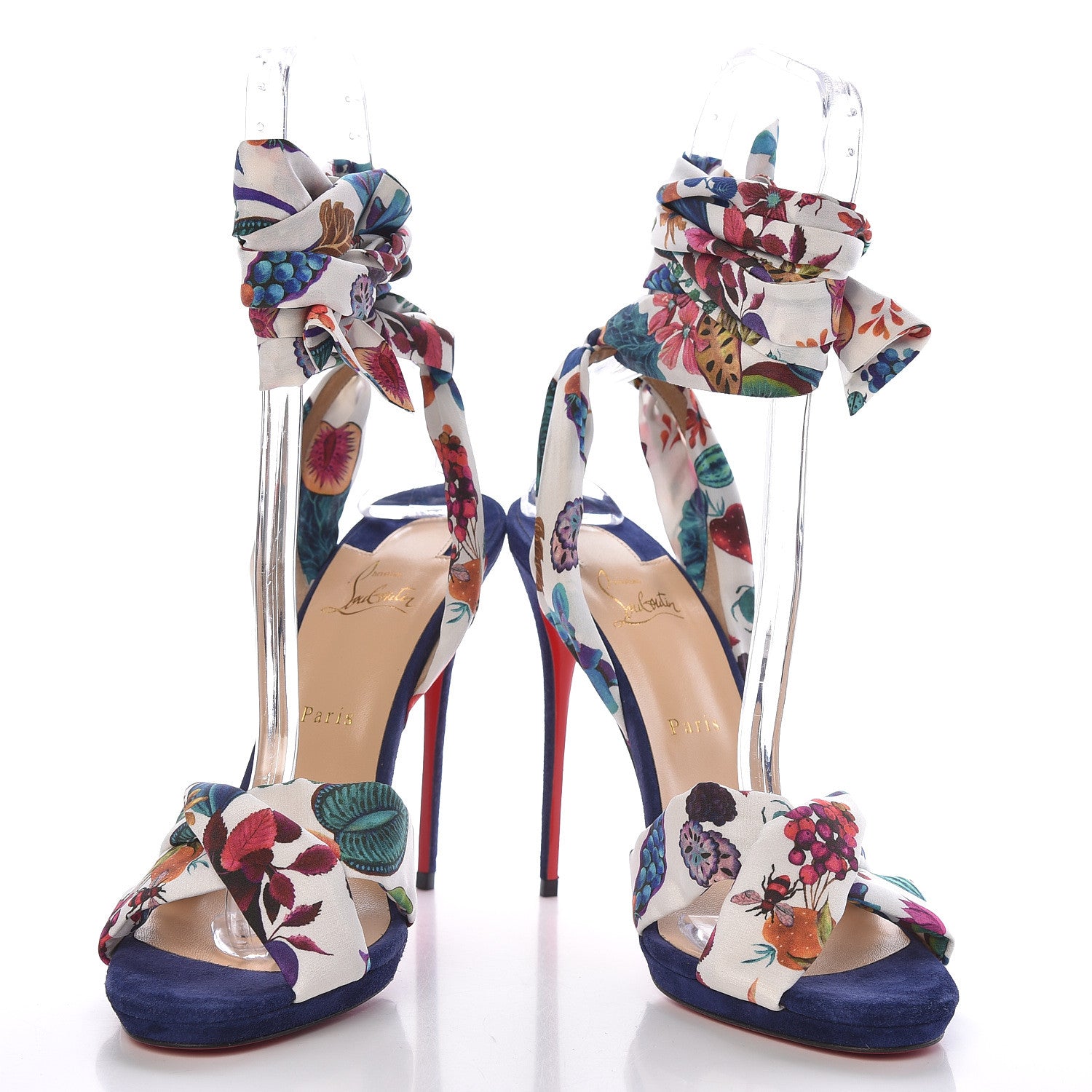 Christian Louboutin Veau Velours Crepe Verger Tres Frais 120 Sandals 42 Blue Multi 5 of 10