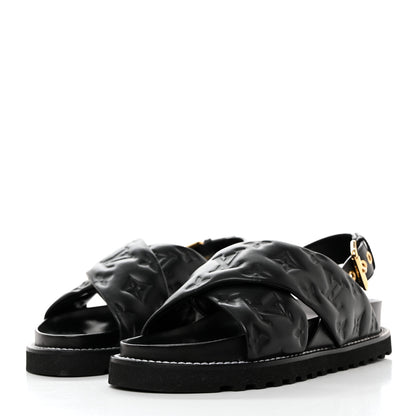 Louis Vuitton Lambskin Monogram Embossed Paseo Flat Comfort Sandals 36 Black 3 of 8
