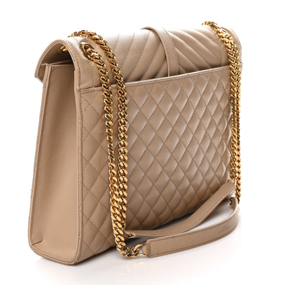 Saint Laurent Grain De Poudre Mixed Matelasse Large Triquilt Monogram Satchel Nude Powder 3 of 11