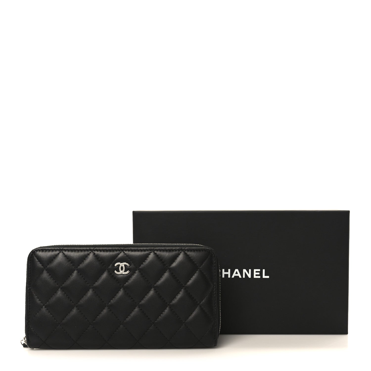 Chanel Lambskin Quilted Large Gusset Zip Around Wallet Black 10 of 10