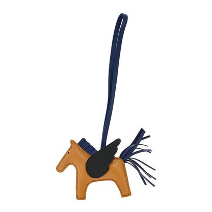 Hermes Milo Lambskin Grigri Rodeo Pegase Horse Bag Charm MM Sesame Black Bleu Saphir 1 of 3