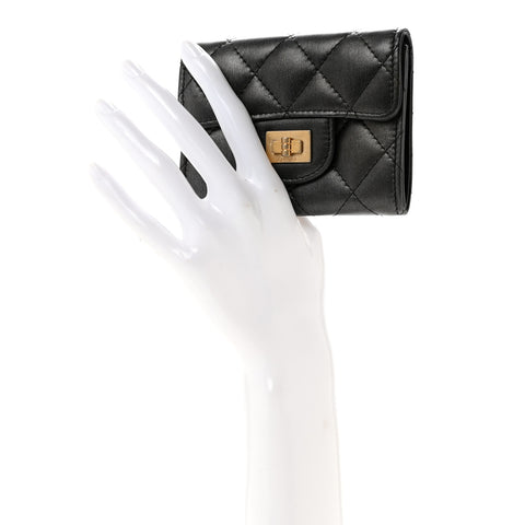 Metallic Calfskin Quilted Reissue Card Holder Wallet Charcoal